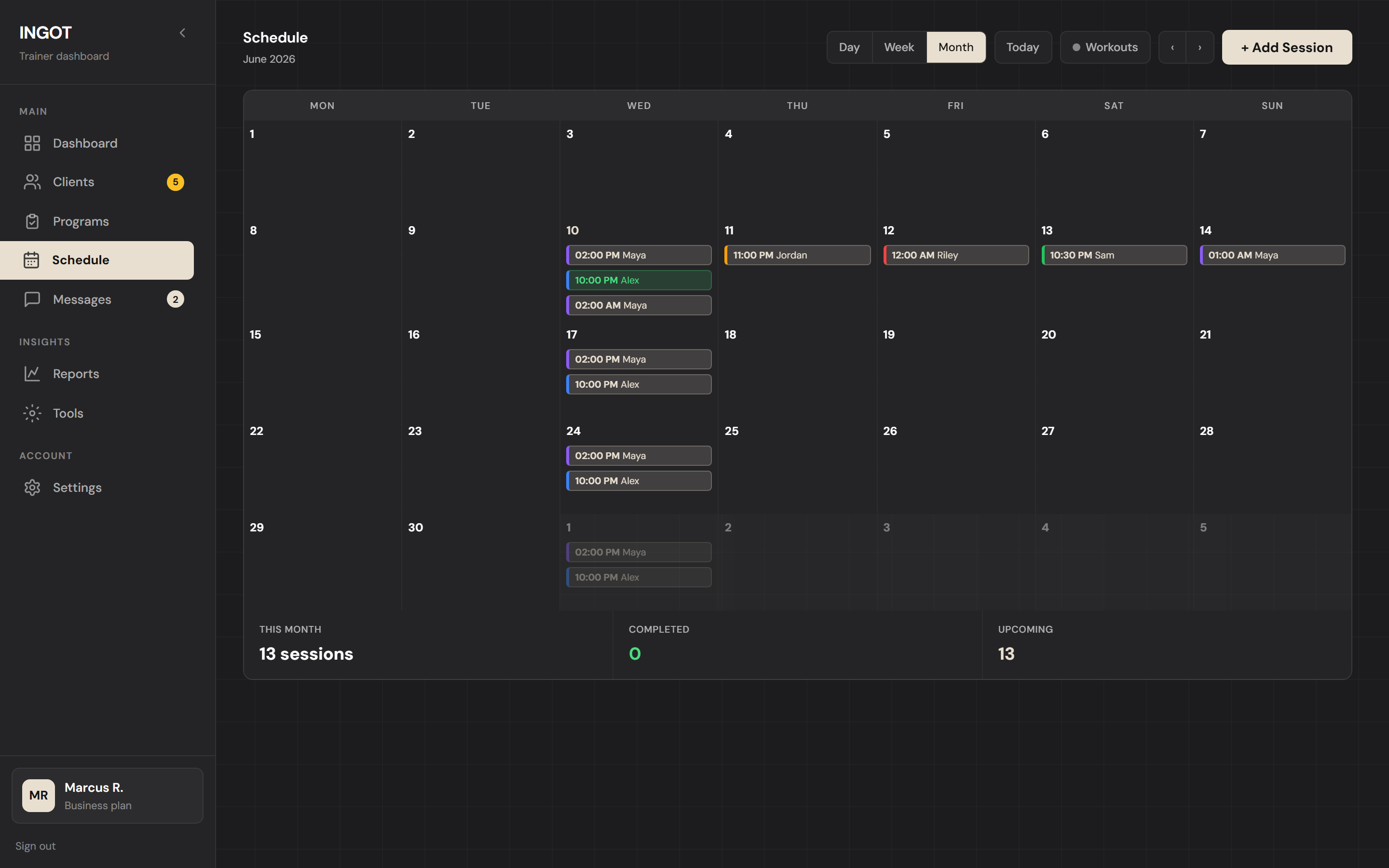 Every session in one calendar